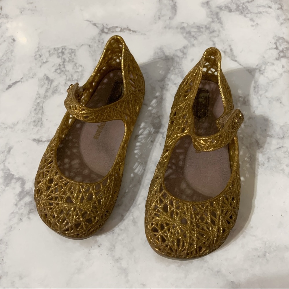Mini Melissa Gold Zig Zag Mary Jane Shoes Girls 9